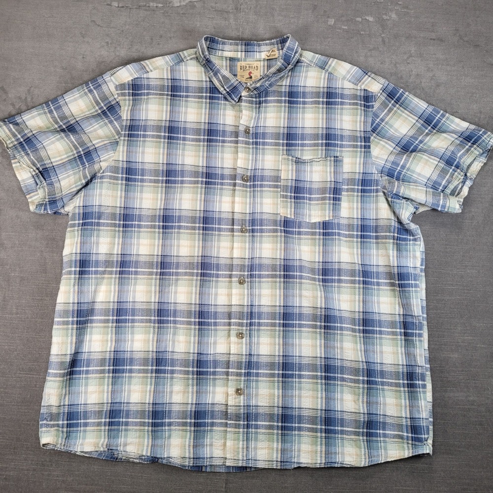 Red Head Vintage Plaid Shirt Short Sleeve Button‎ Up Casual Mens 3XL